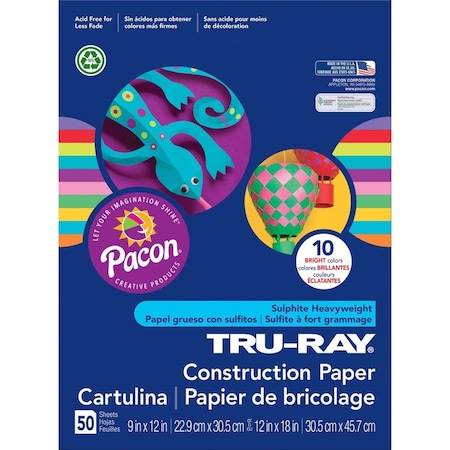 Tru-Ray Paper, Const, 9X12, Brite, 50Sh, PK50 PAC102940